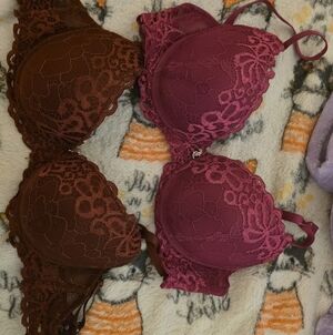Juicy Couture Lace Push-Up Bra Set - Brown and Pink